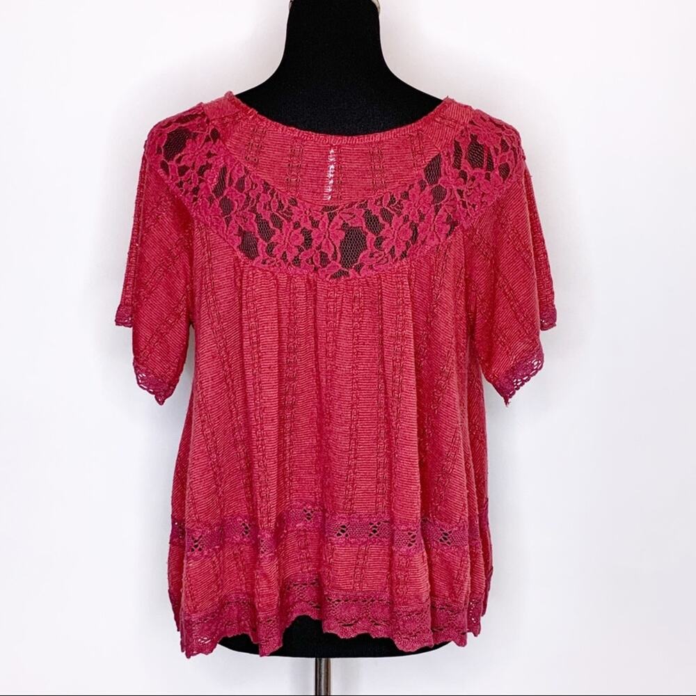 Free People maroon red lace shoulder knit top size Extra Small XS - Picture 13 of 13